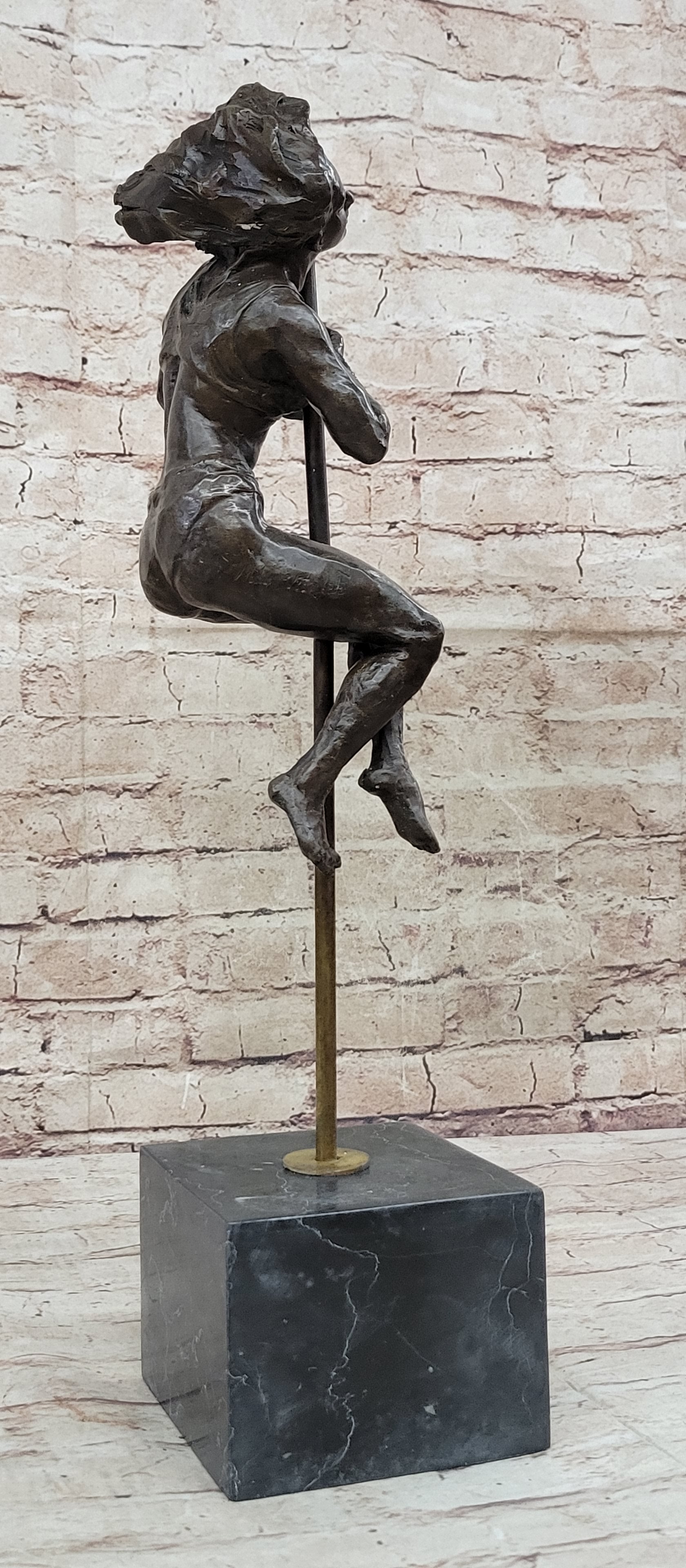 Female Dancer Stripper on Pole - Bronze Sculpture by Aldo Vitaleh