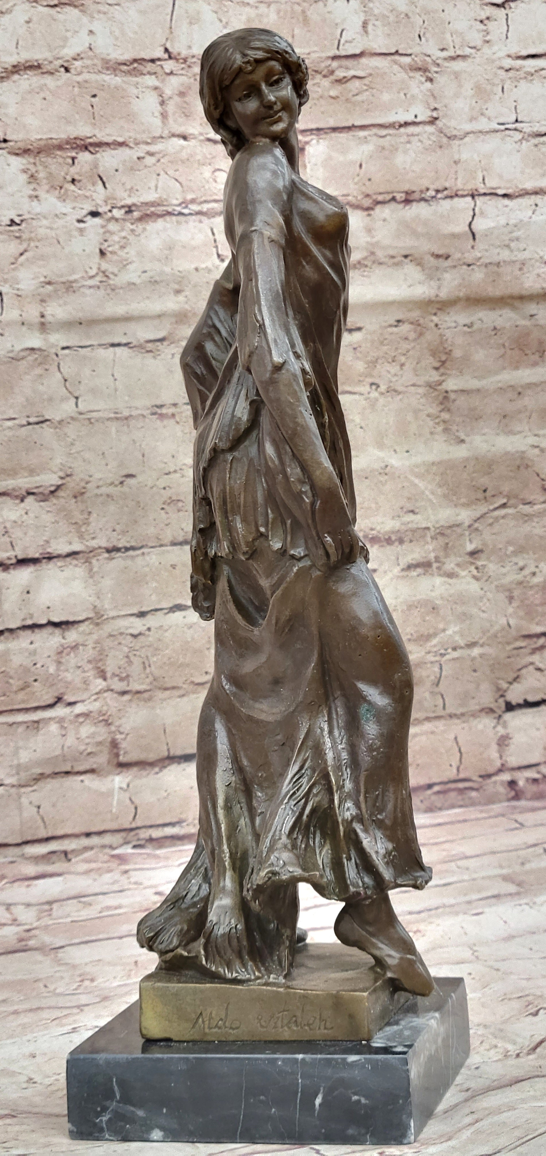 Semi Nude Classical Female Figure Bronze Sculpture by Aldo Vitaleh