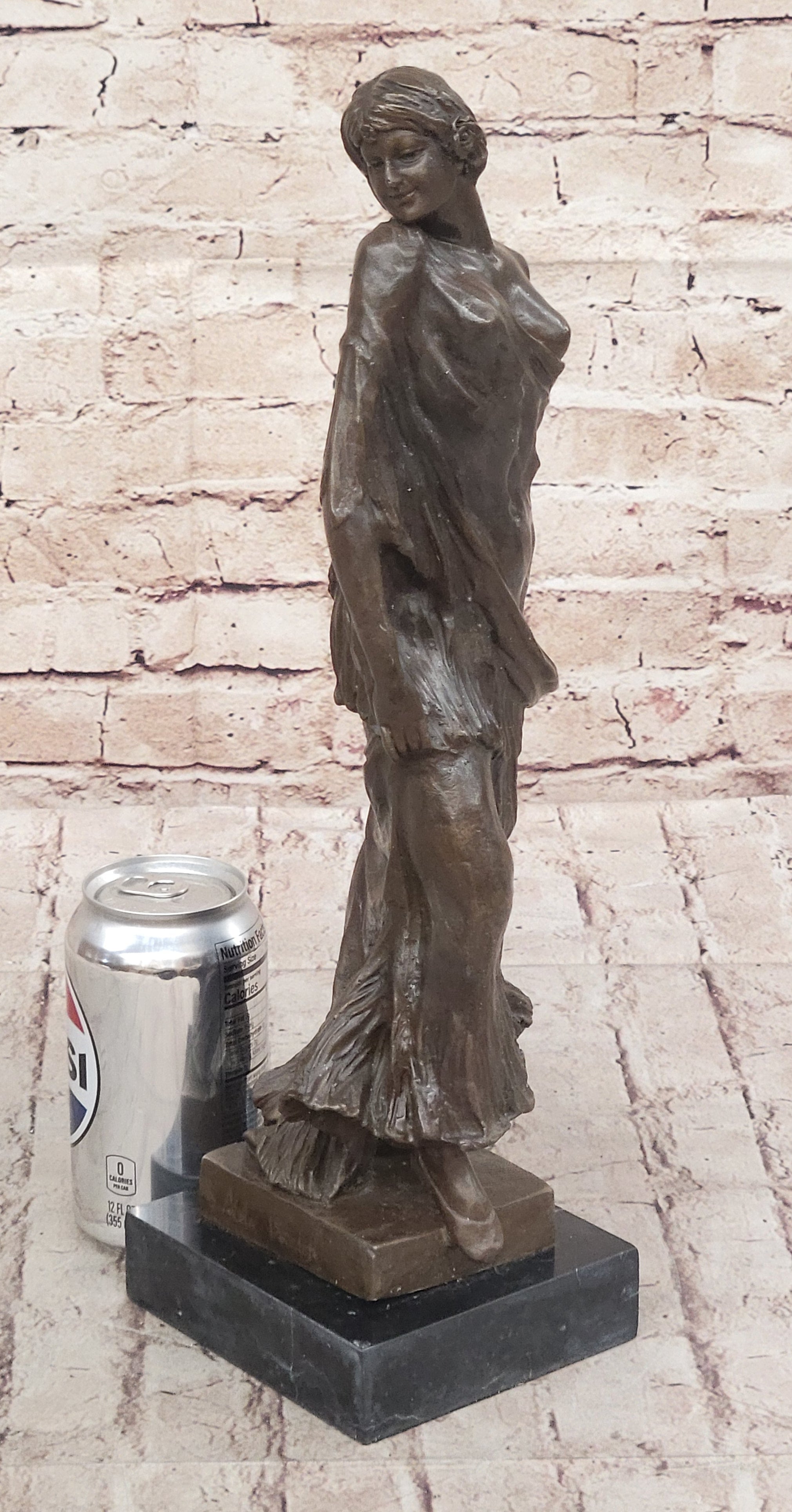 Smiling Coy Female Figure Bronze Sculpture by Aldo Vitaleh