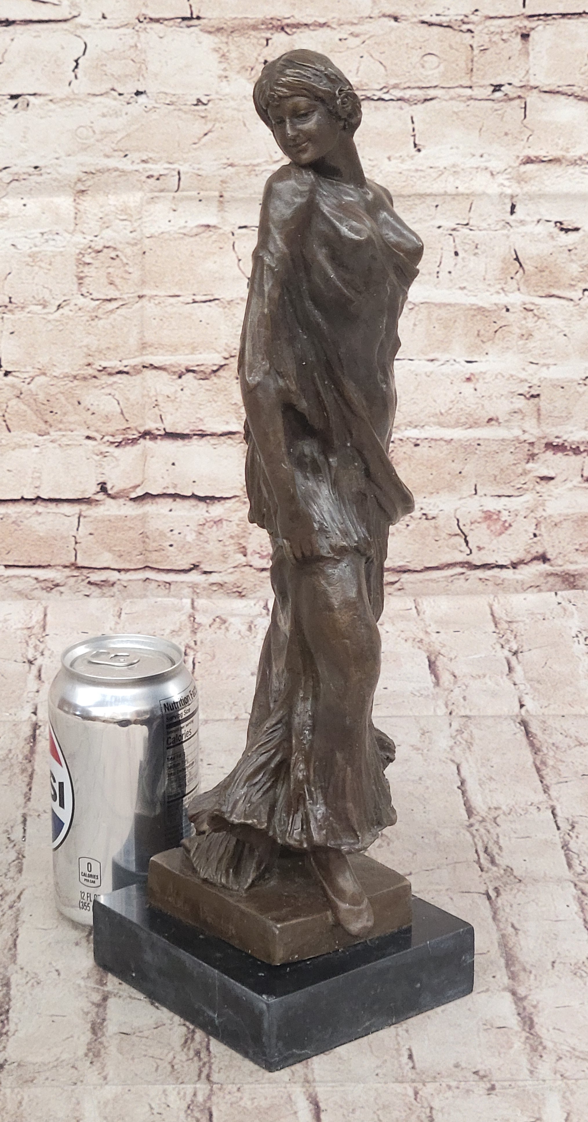 Smiling Coy Female Figure Bronze Sculpture by Aldo Vitaleh