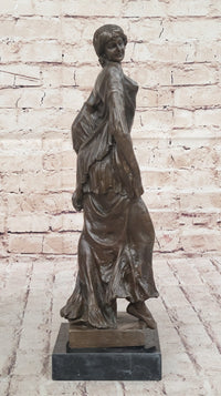Smiling Coy Female Figure Bronze Sculpture by Aldo Vitaleh