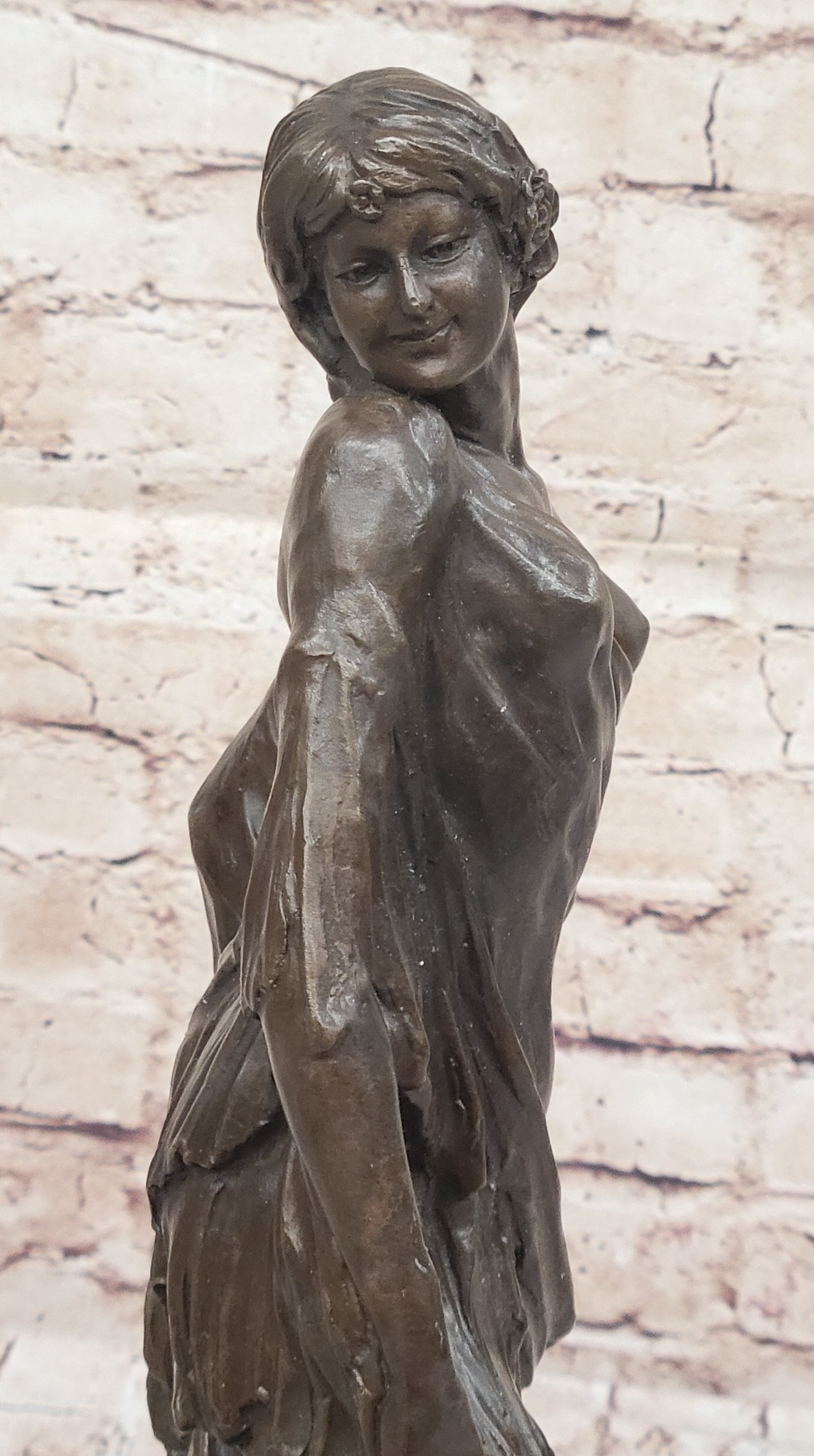 Smiling Coy Female Figure Bronze Sculpture by Aldo Vitaleh