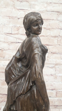 Smiling Coy Female Figure Bronze Sculpture by Aldo Vitaleh