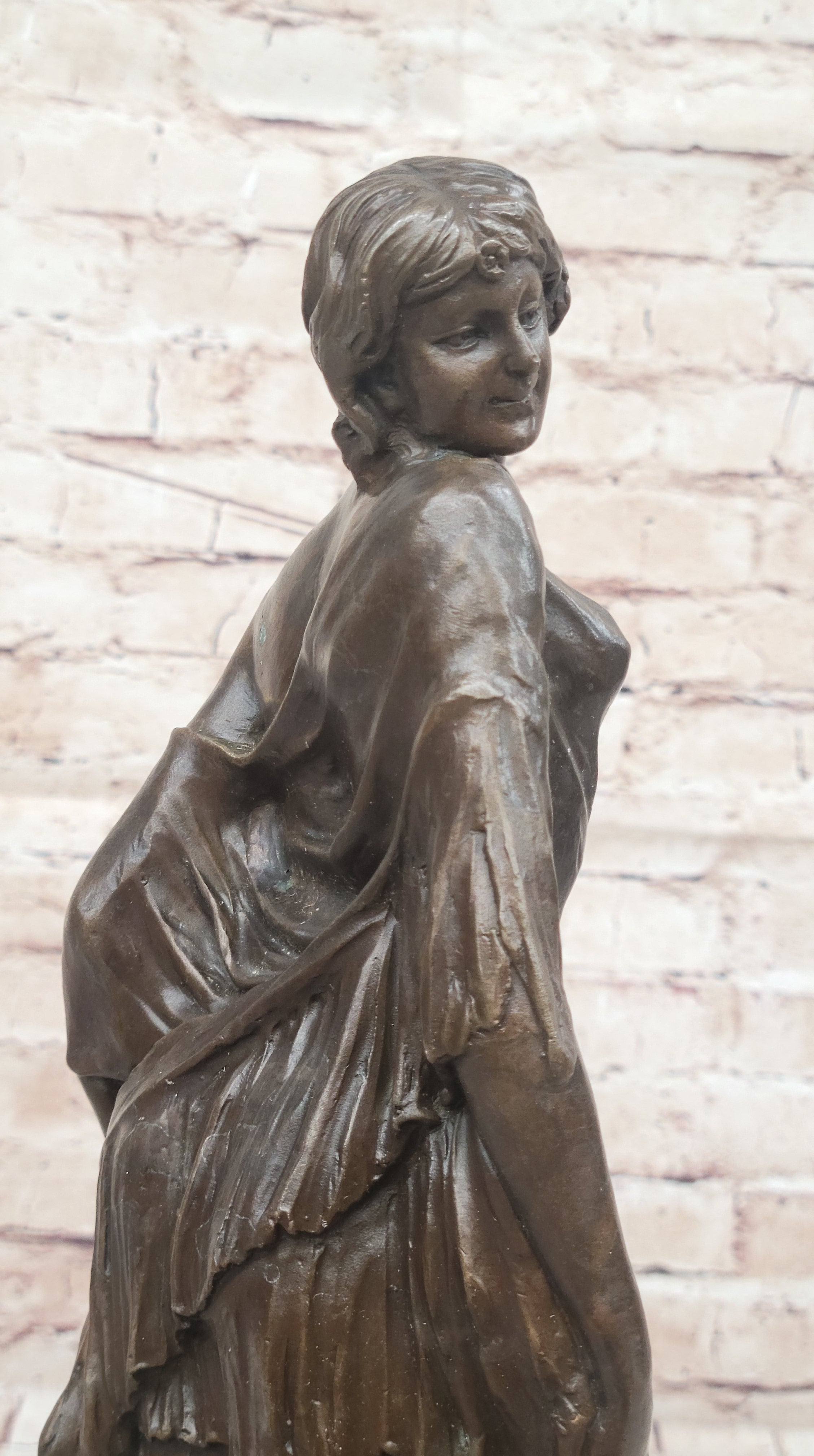 Smiling Coy Female Figure Bronze Sculpture by Aldo Vitaleh