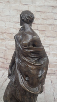 Smiling Coy Female Figure Bronze Sculpture by Aldo Vitaleh