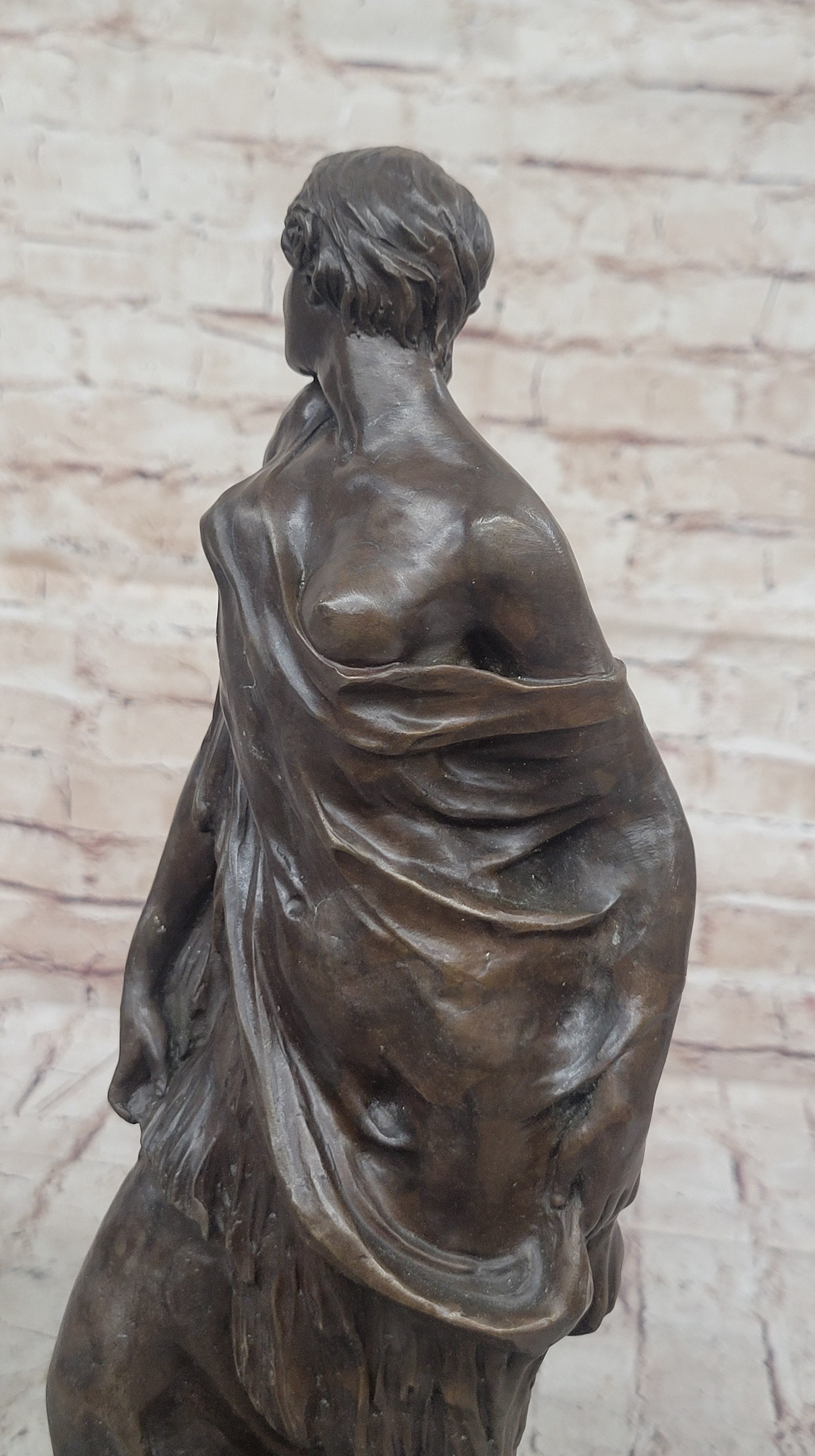 Smiling Coy Female Figure Bronze Sculpture by Aldo Vitaleh