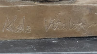 Smiling Coy Female Figure Bronze Sculpture by Aldo Vitaleh