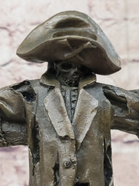Pirate Skeleton Tied to Post Bronze Metal Sculpture on Marble Base