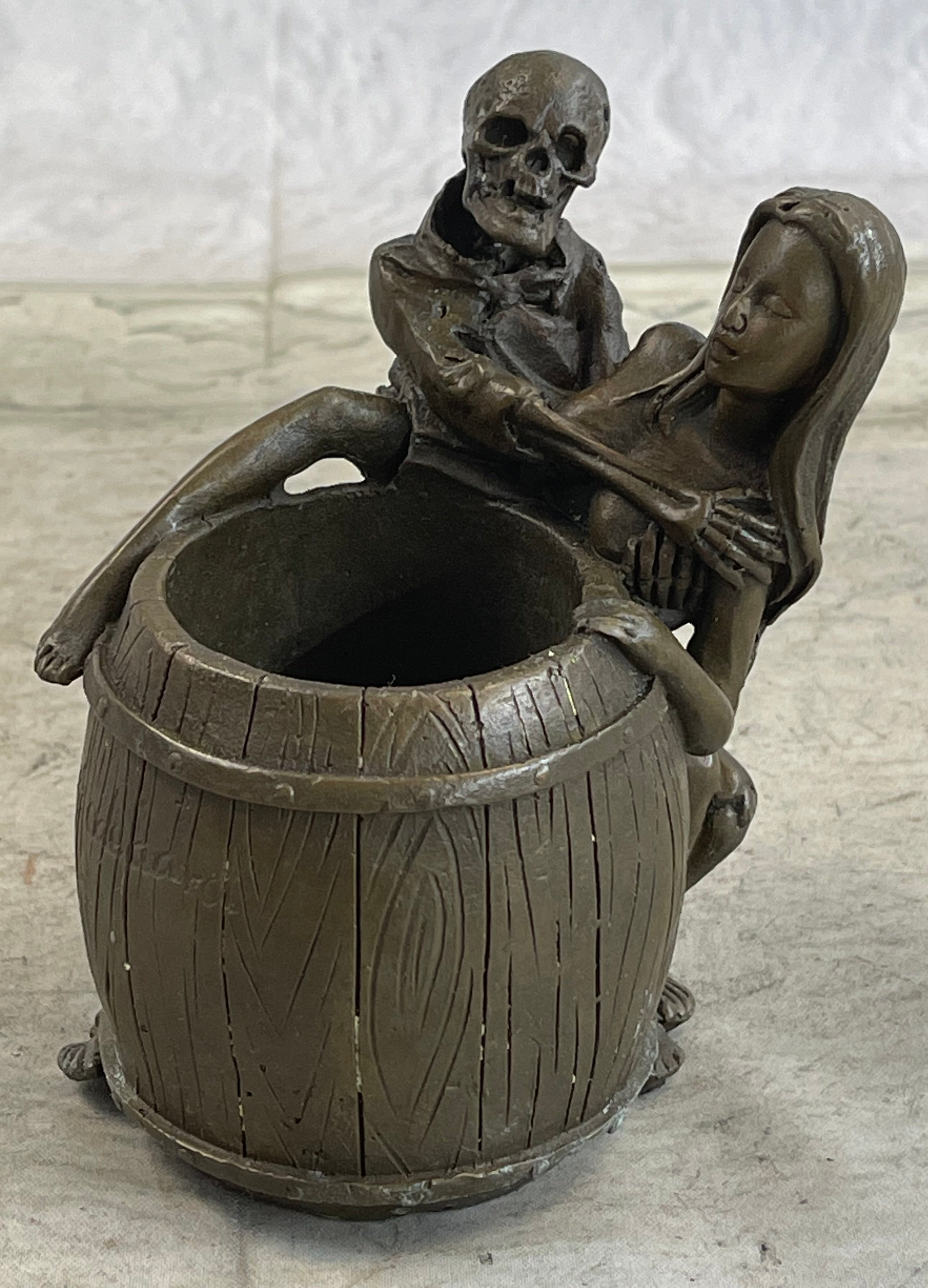 Skeleton Embracing Nude Nymph Pen Holder Key Storage Bronze Sculpture Statue Art