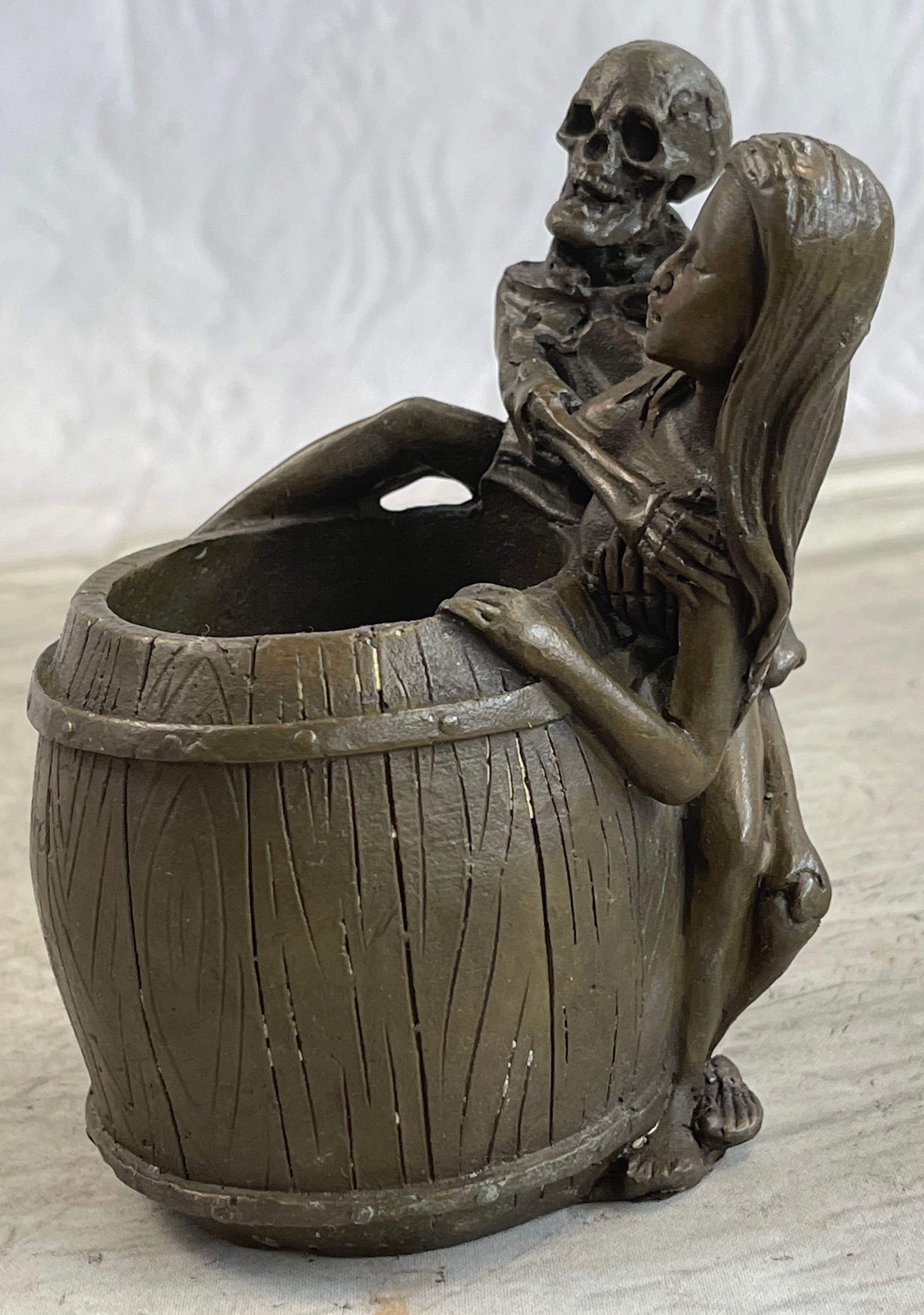 Skeleton Embracing Nude Nymph Pen Holder Key Storage Bronze Sculpture Statue Art