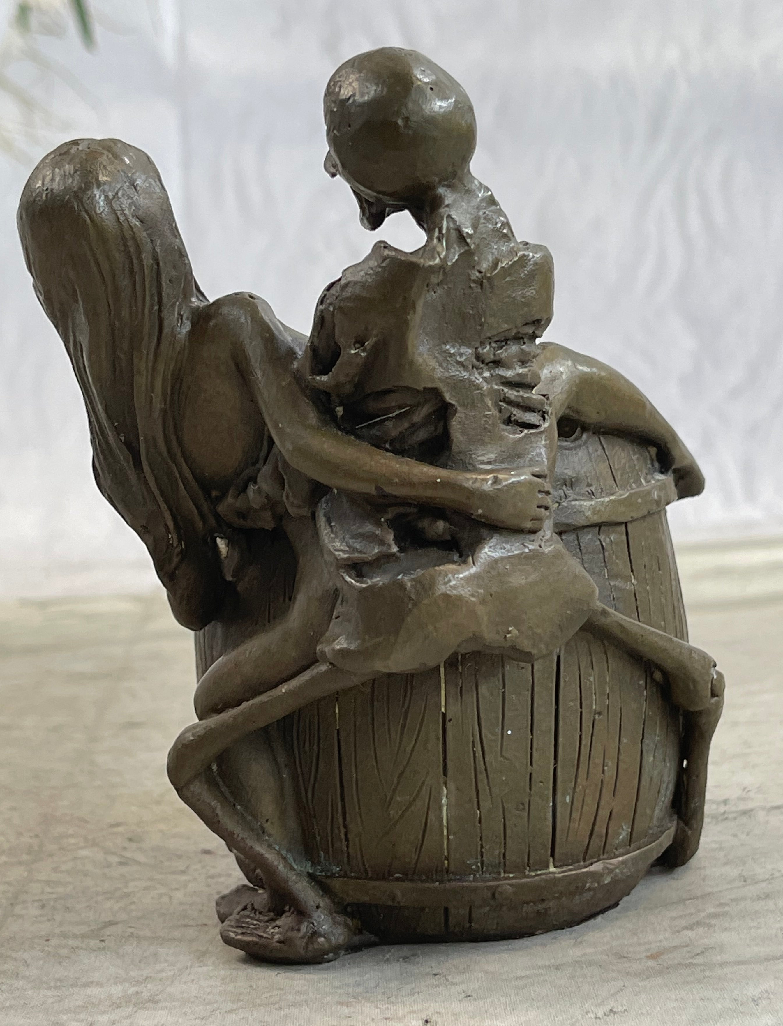Skeleton Embracing Nude Nymph Pen Holder Key Storage Bronze Sculpture Statue Art
