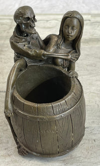 Skeleton Embracing Nude Nymph Pen Holder Key Storage Bronze Sculpture Statue Art