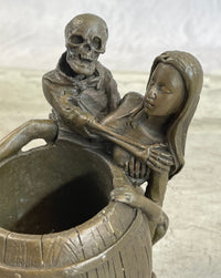 Skeleton Embracing Nude Nymph Pen Holder Key Storage Bronze Sculpture Statue Art