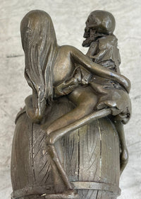 Skeleton Embracing Nude Nymph Pen Holder Key Storage Bronze Sculpture Statue Art