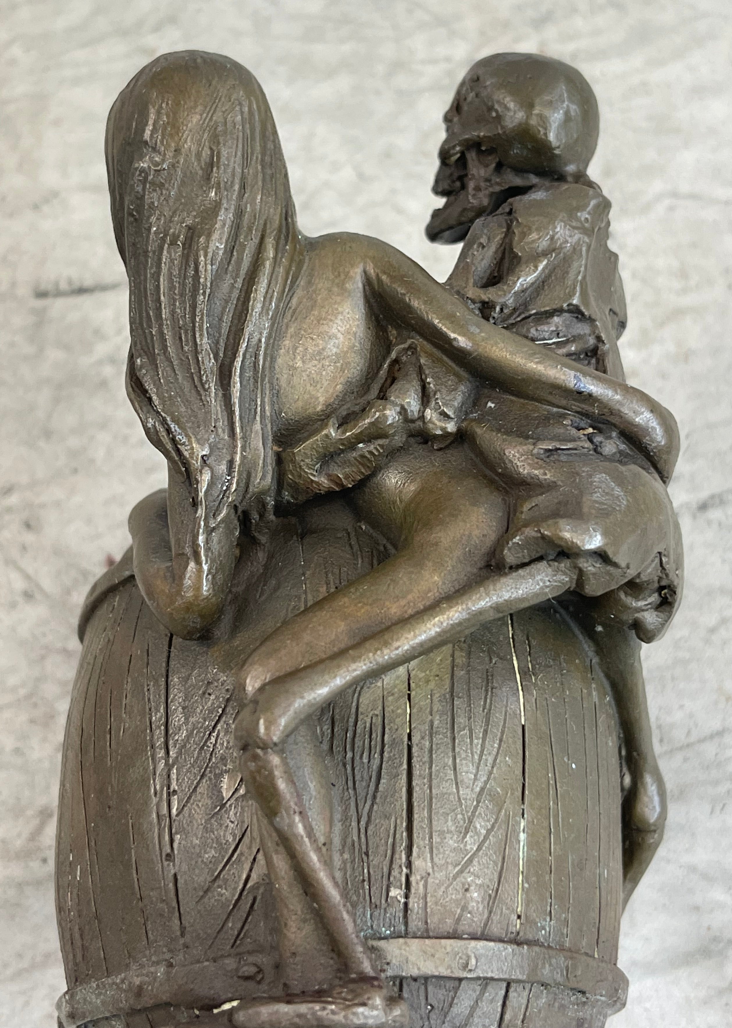 Skeleton Embracing Nude Nymph Pen Holder Key Storage Bronze Sculpture Statue Art