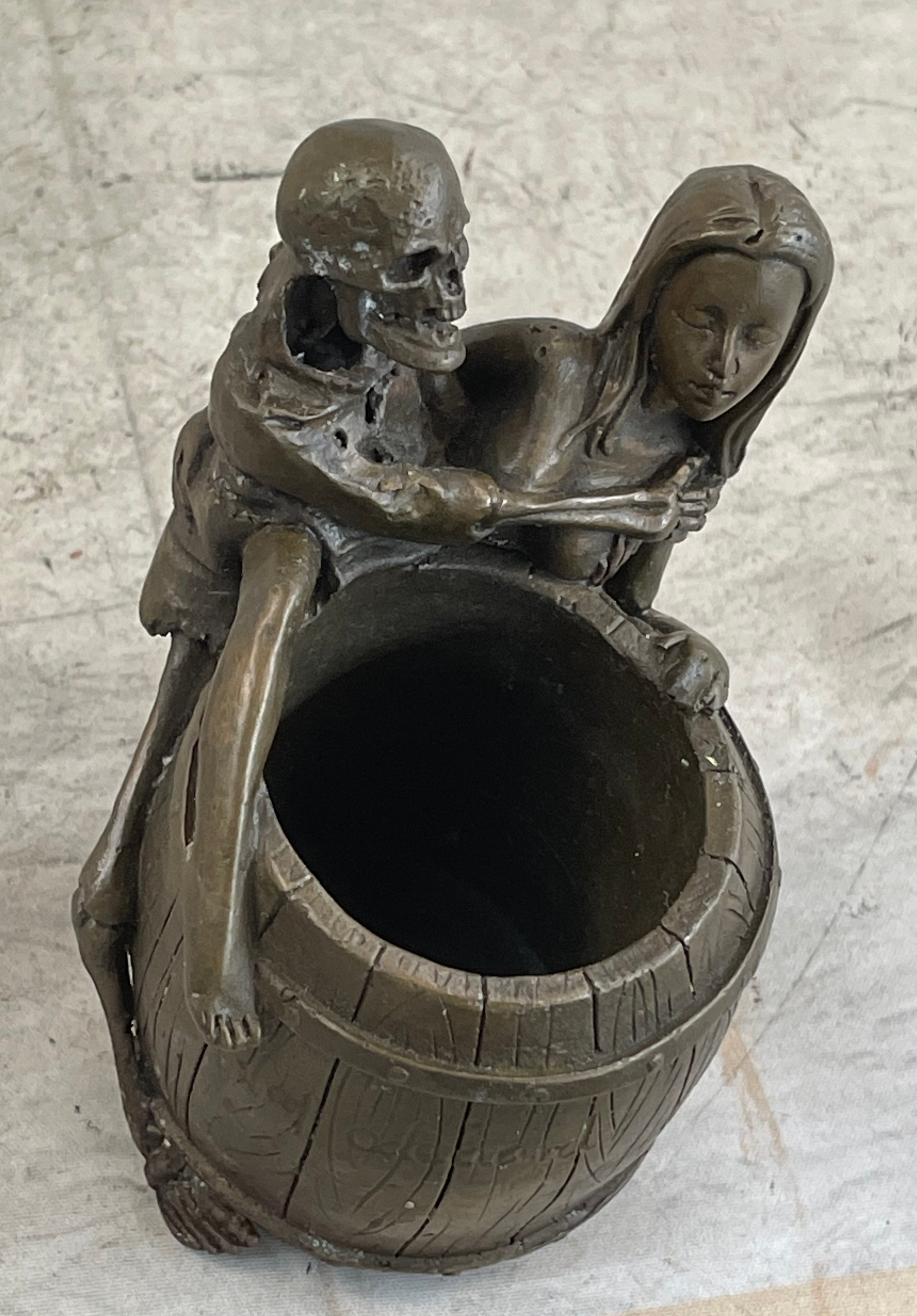 Skeleton Embracing Nude Nymph Pen Holder Key Storage Bronze Sculpture Statue Art