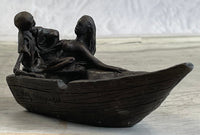 Nude Female Figure & Skeleton Bronze Ashtray Sculpture Art