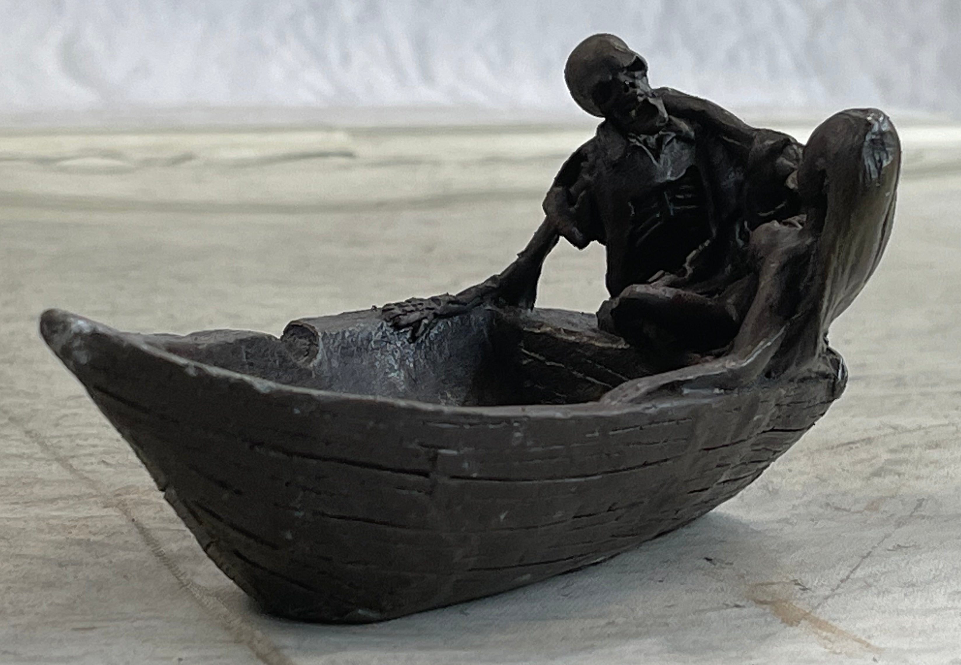 Nude Female Figure & Skeleton Bronze Ashtray Sculpture Art