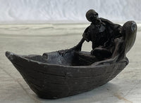 Nude Female Figure & Skeleton Bronze Ashtray Sculpture Art