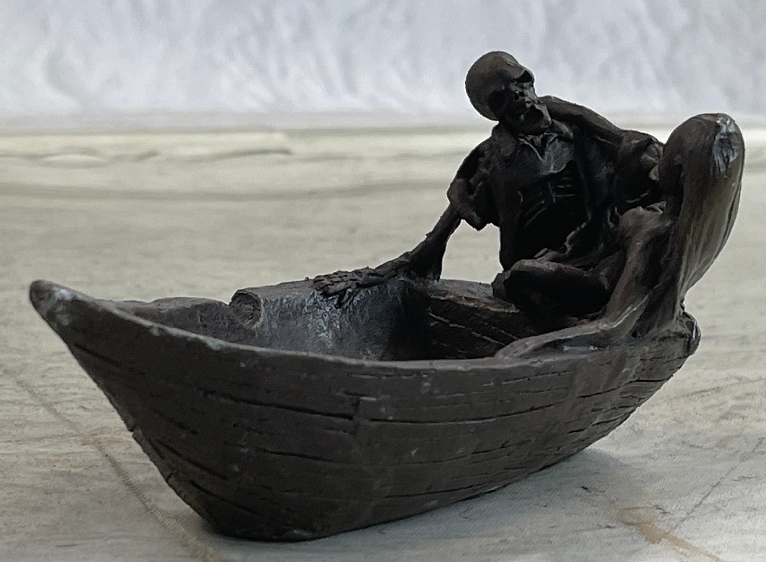 Nude Female Figure & Skeleton Bronze Ashtray Sculpture Art