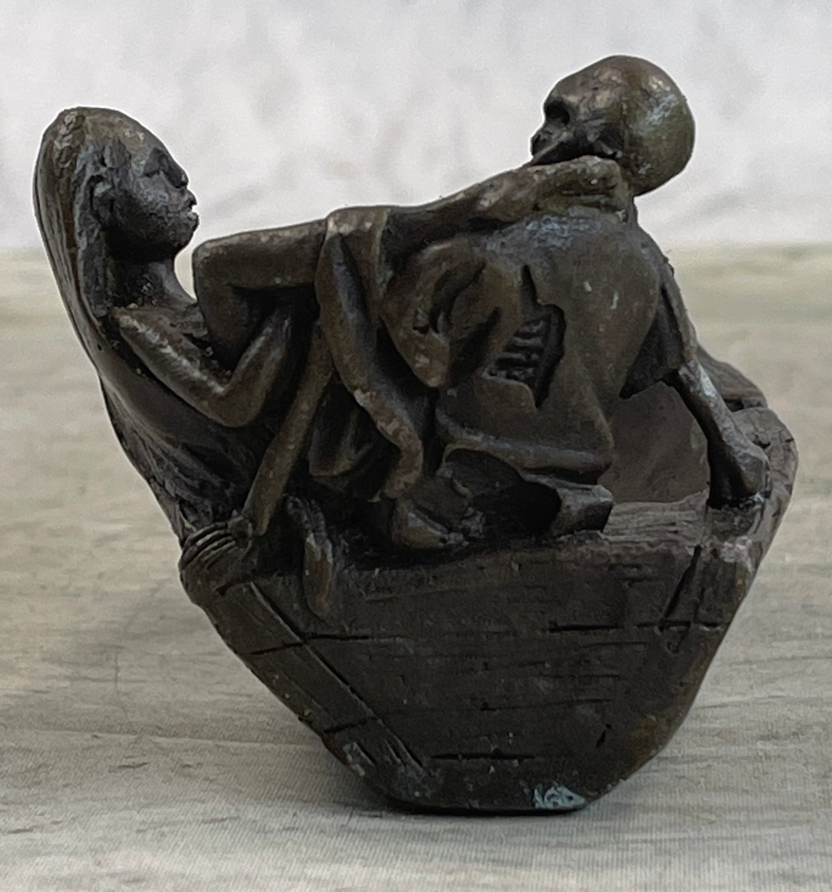 Nude Female Figure & Skeleton Bronze Ashtray Sculpture Art