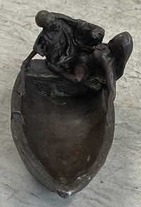 Nude Female Figure & Skeleton Bronze Ashtray Sculpture Art