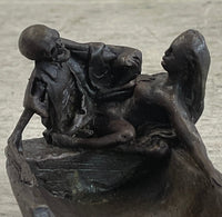 Nude Female Figure & Skeleton Bronze Ashtray Sculpture Art