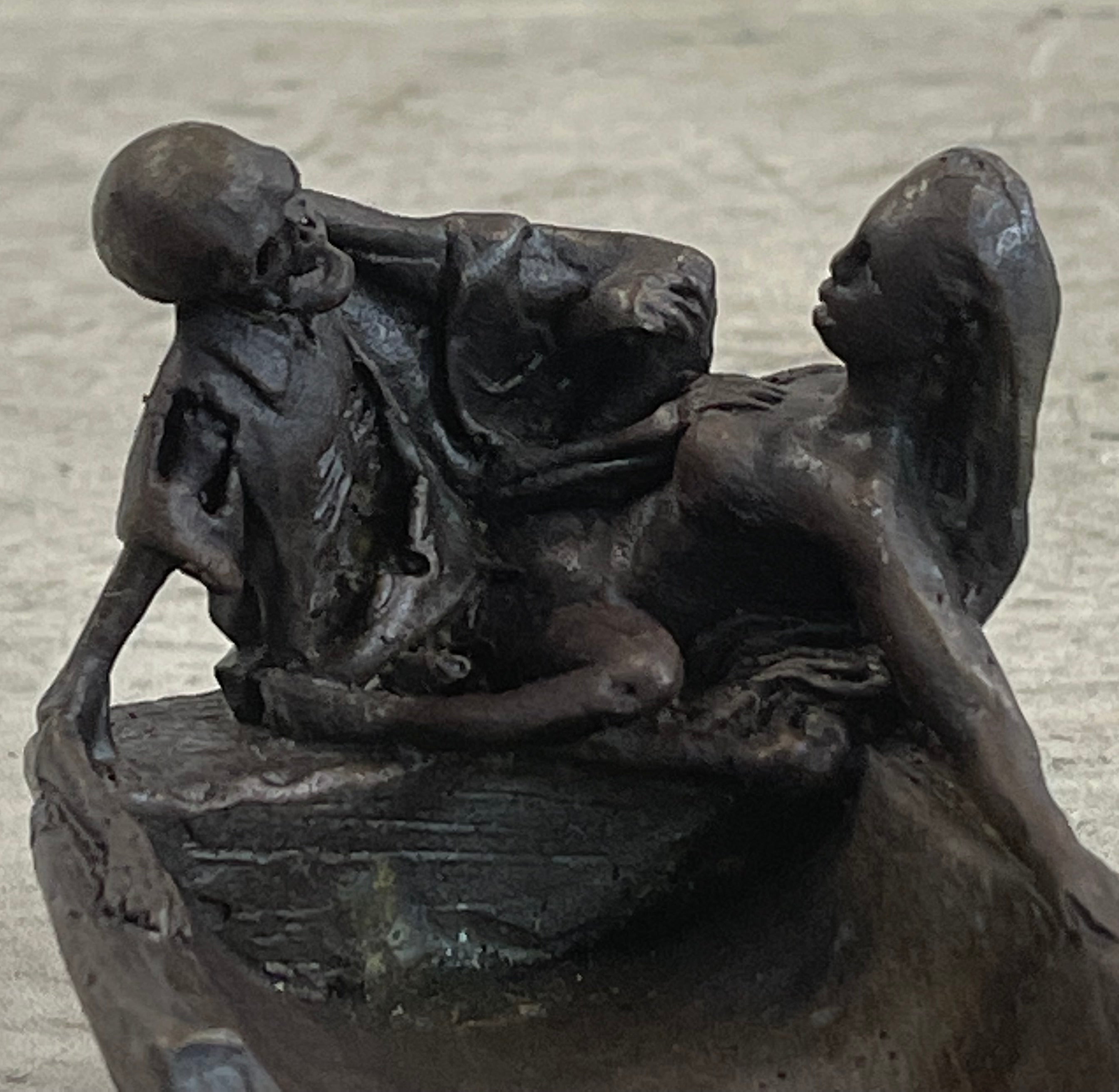 Nude Female Figure & Skeleton Bronze Ashtray Sculpture Art