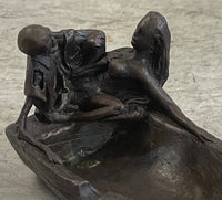 Nude Female Figure & Skeleton Bronze Ashtray Sculpture Art