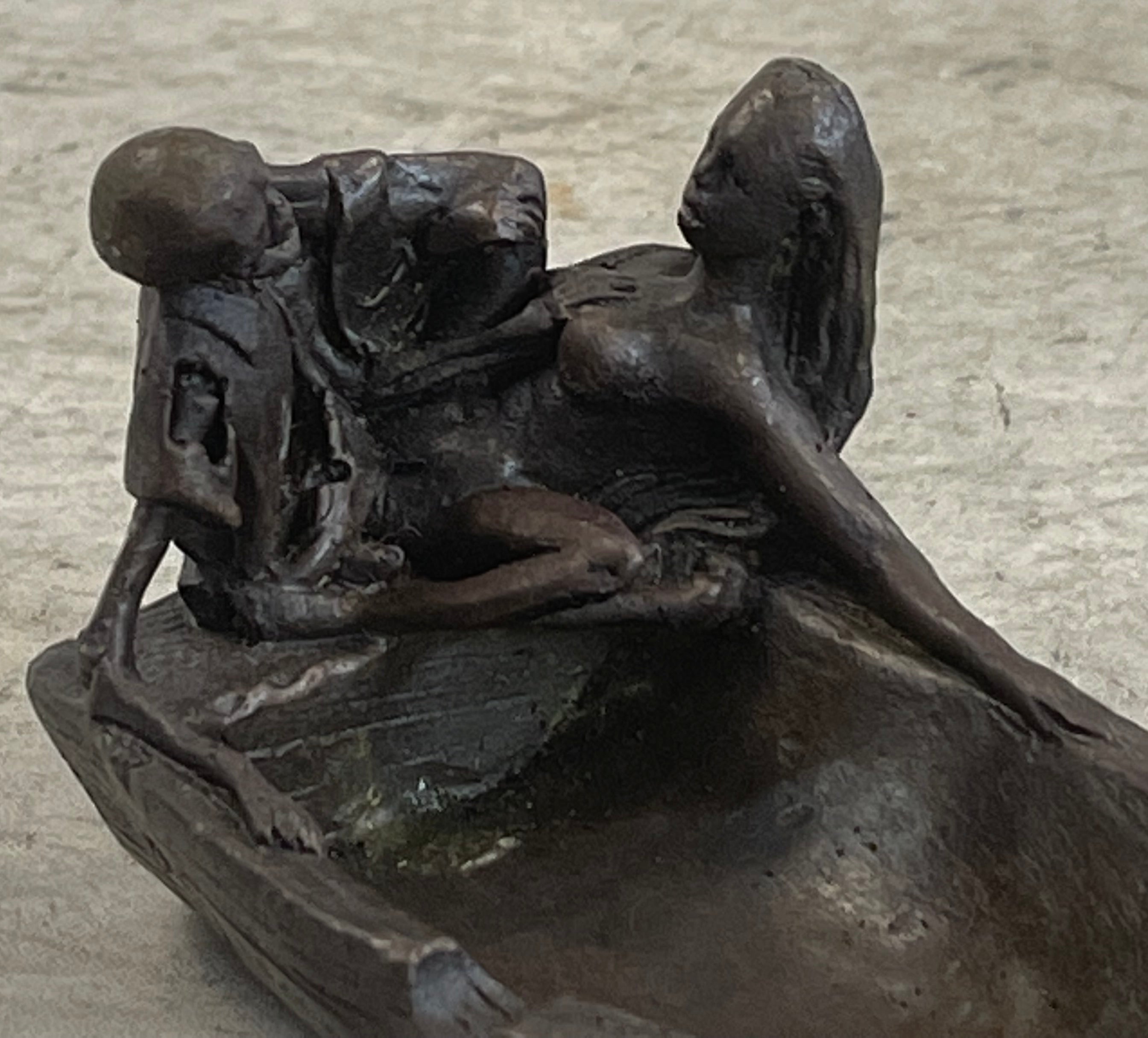 Nude Female Figure & Skeleton Bronze Ashtray Sculpture Art