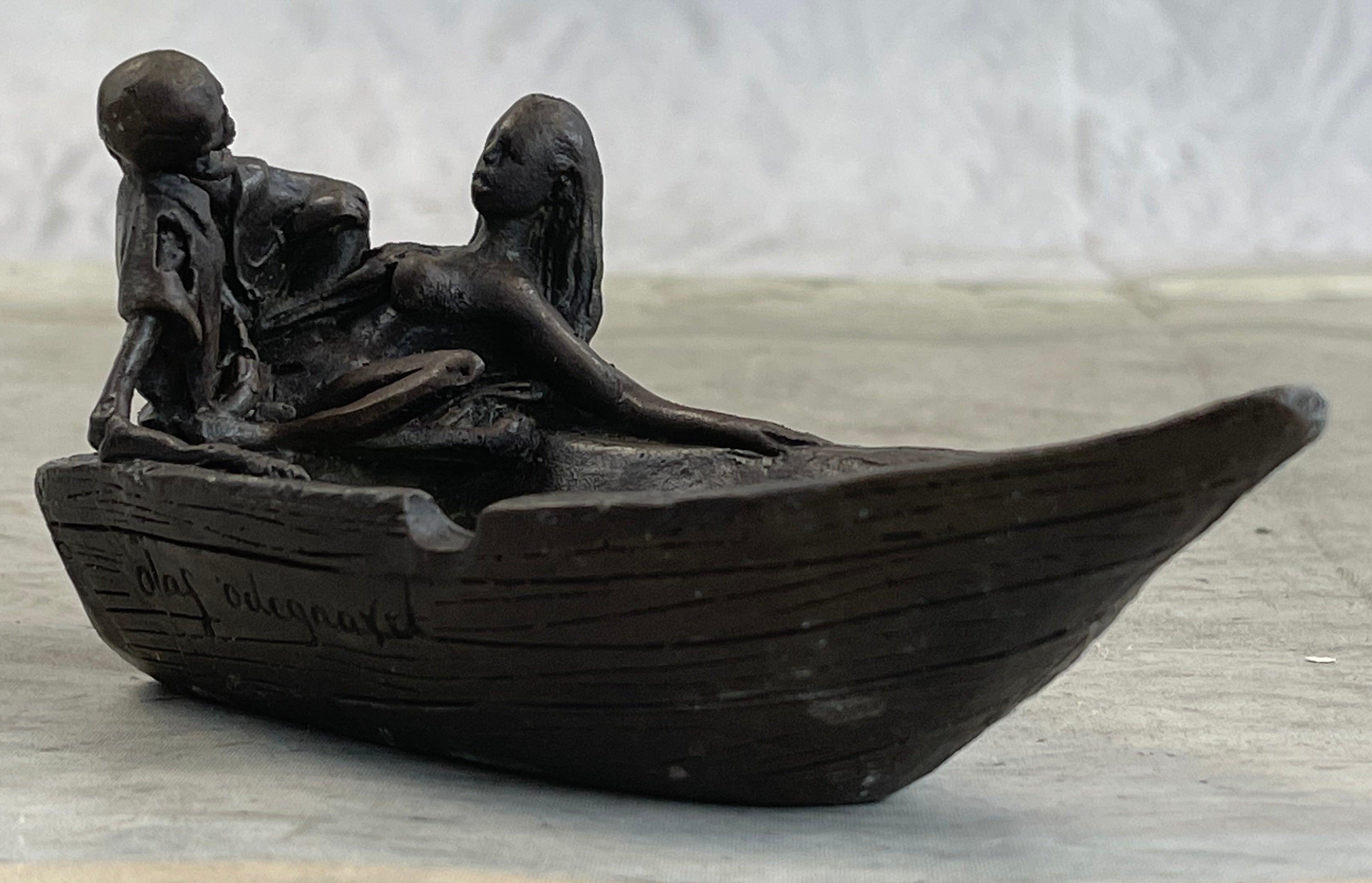 Nude Female Figure & Skeleton Bronze Ashtray Sculpture Art