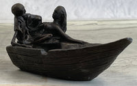 Nude Female Figure & Skeleton Bronze Ashtray Sculpture Art