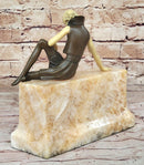 Art Deco Flapper Girl Bronze Sculpture Marble Base