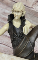 Art Deco Flapper Girl Bronze Sculpture Marble Base