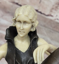 Art Deco Flapper Girl Bronze Sculpture Marble Base
