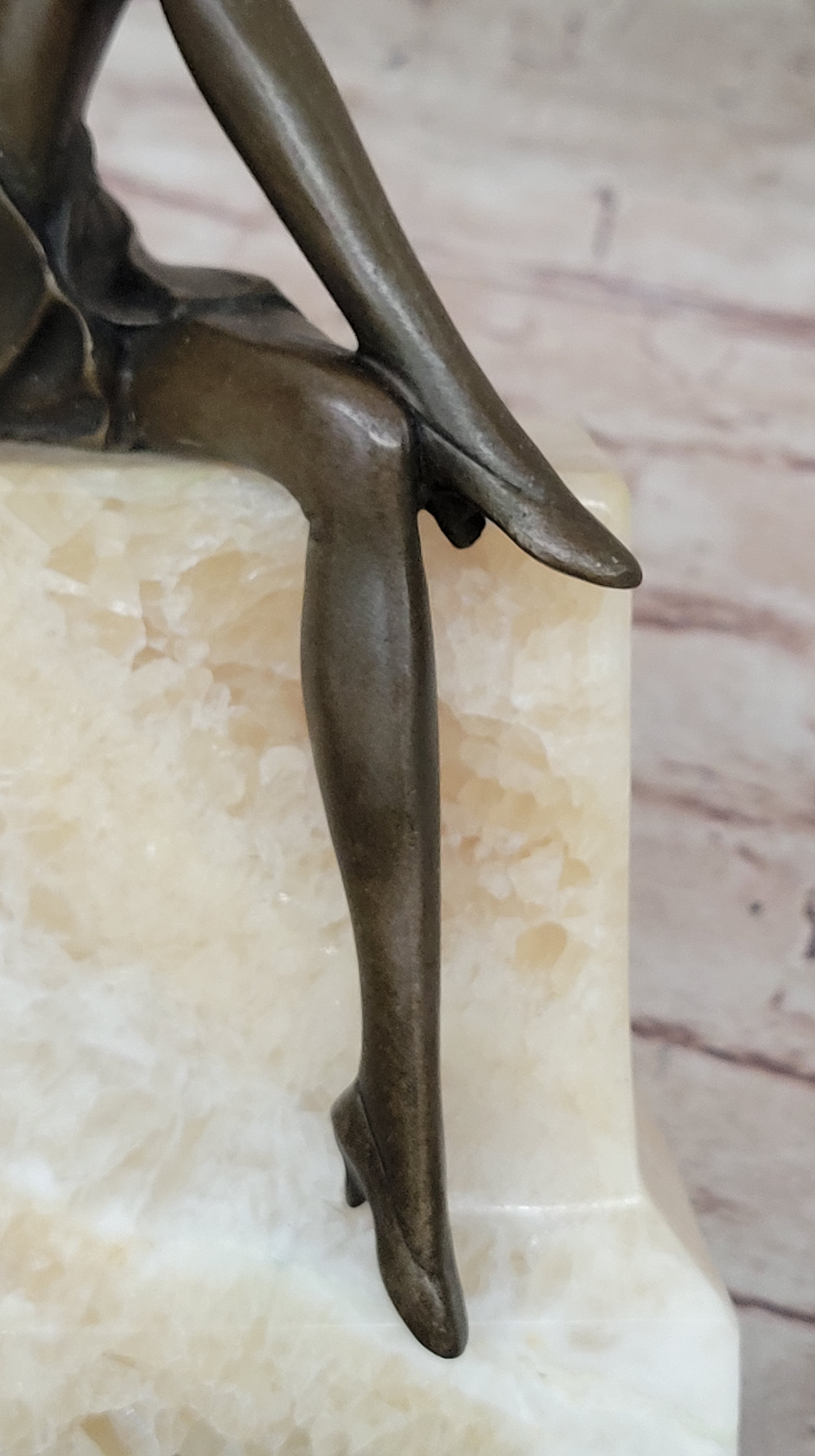 Art Deco Flapper Girl Bronze Sculpture Marble Base
