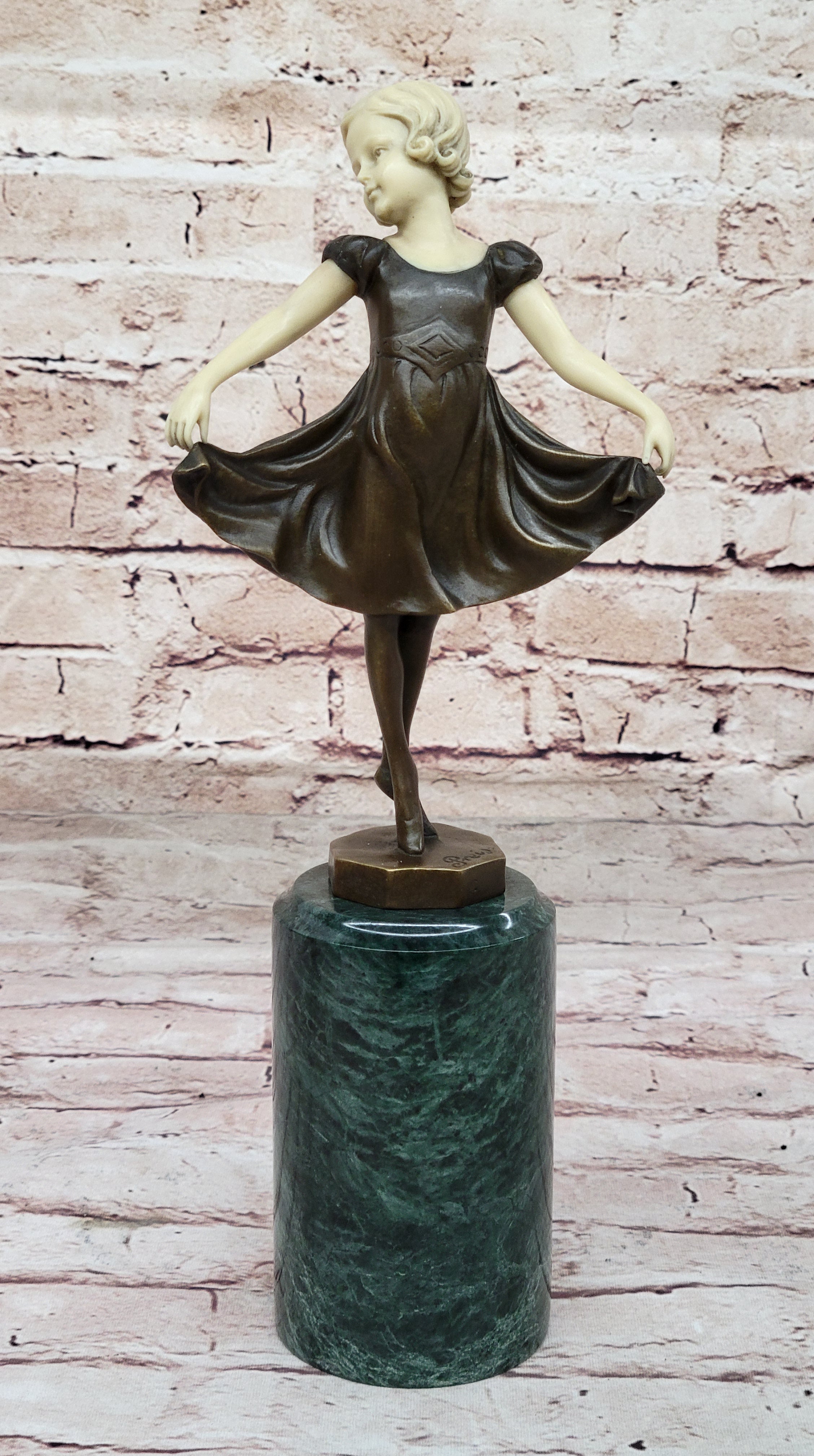 Little Girl Dancer Curtsy - Bronze Sculpture w/ Resin Arms & Head