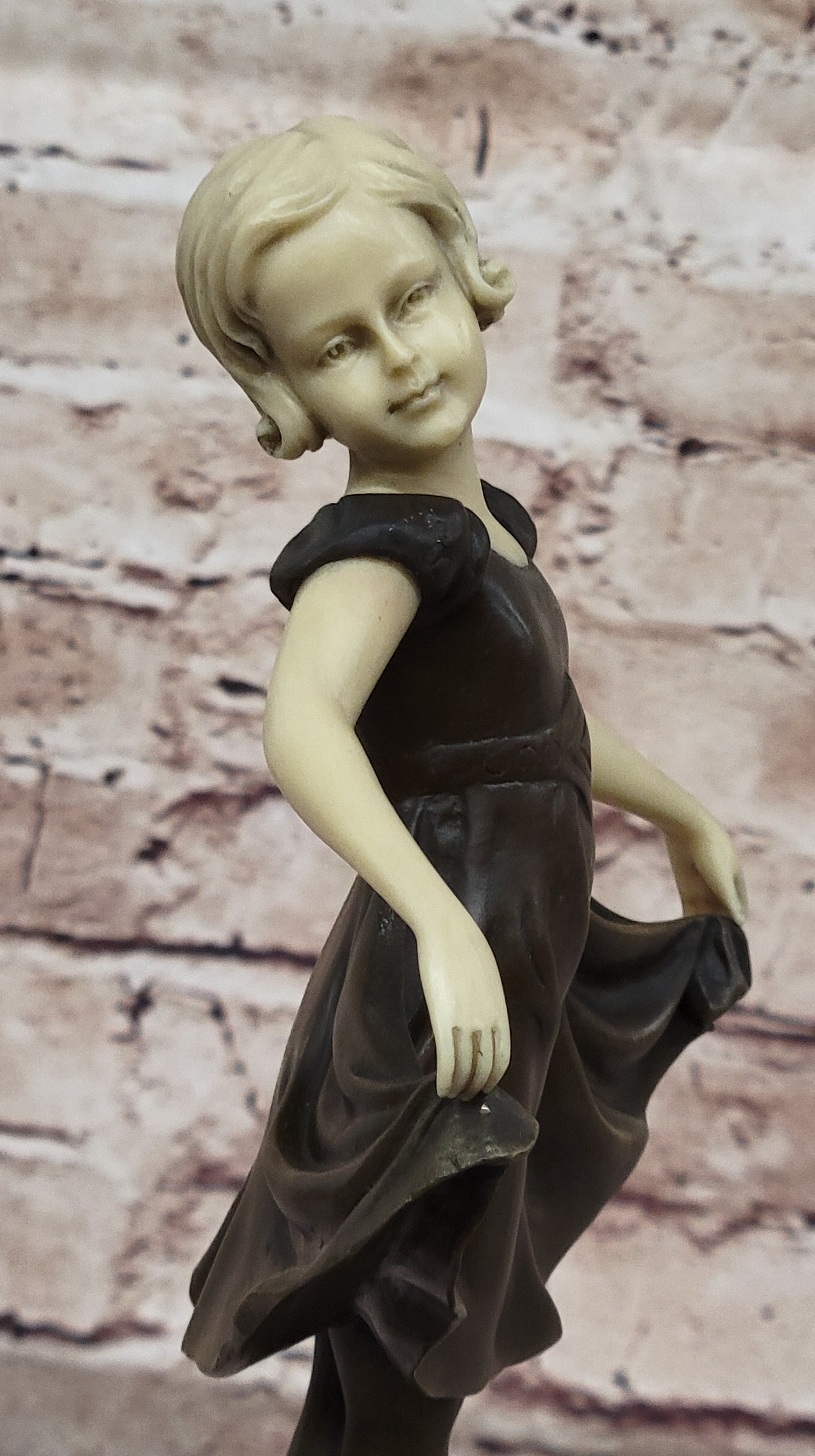 Little Girl Dancer Curtsy - Bronze Sculpture w/ Resin Arms & Head