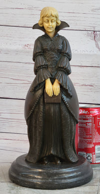 Victorian Woman Holding Book Bronze Sculpture on Marble Base