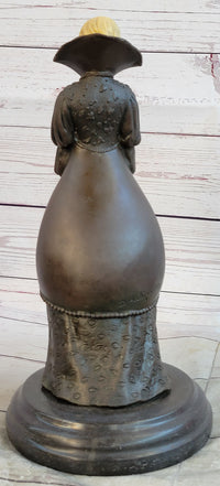 Victorian Woman Holding Book Bronze Sculpture on Marble Base