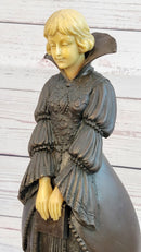 Victorian Woman Holding Book Bronze Sculpture on Marble Base