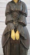 Victorian Woman Holding Book Bronze Sculpture on Marble Base