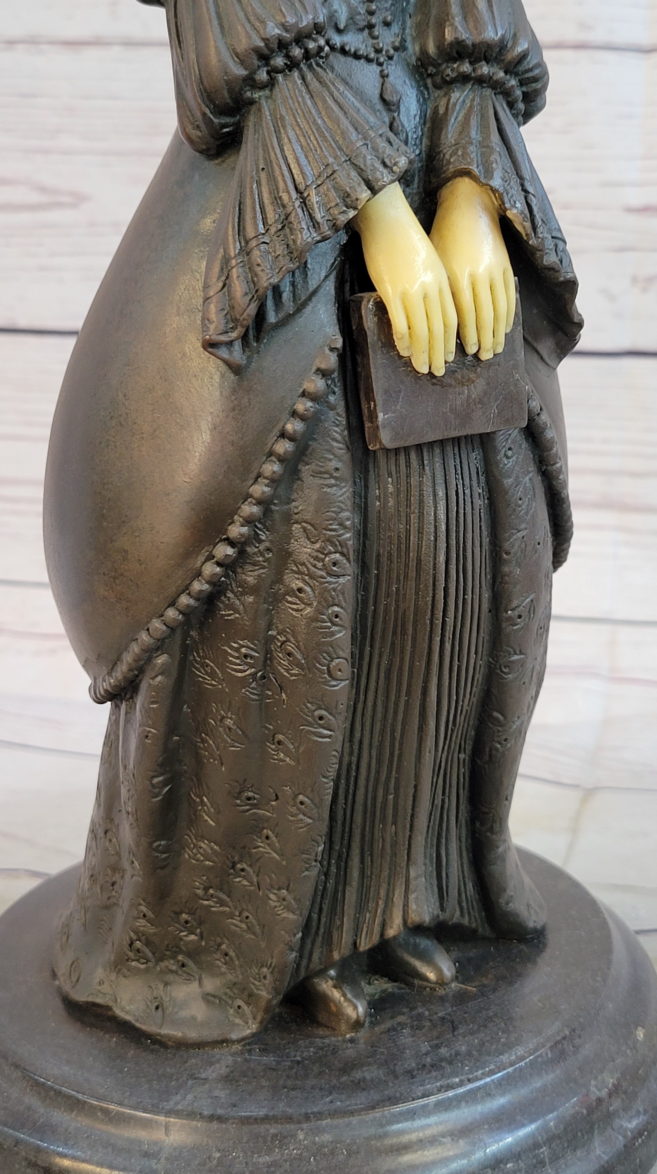 Victorian Woman Holding Book Bronze Sculpture on Marble Base