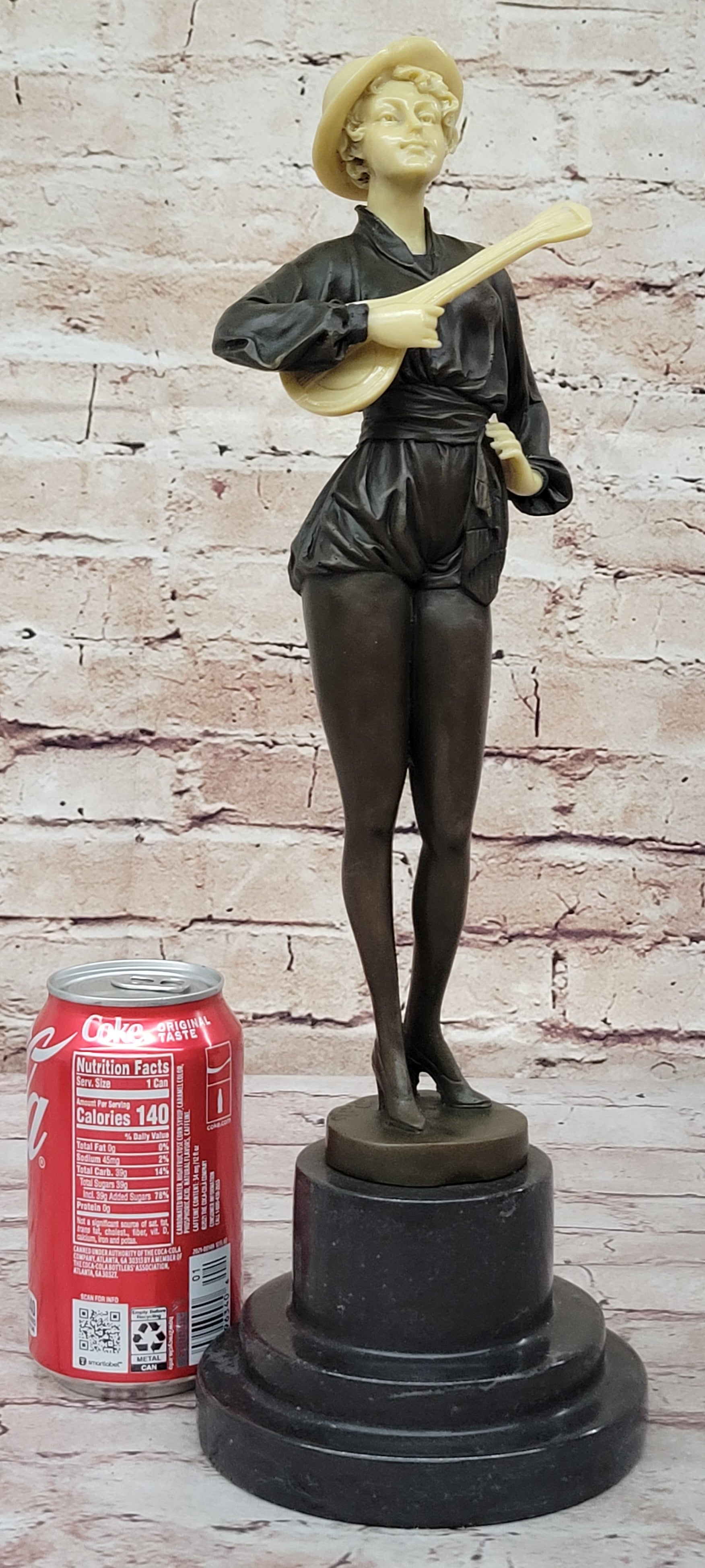 Hot Cast Bronze Mandolin Guitar Player Sculpture w/ Resin Highlights