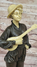 Hot Cast Bronze Mandolin Guitar Player Sculpture w/ Resin Highlights