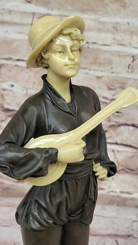 Hot Cast Bronze Mandolin Guitar Player Sculpture w/ Resin Highlights
