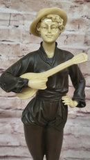 Hot Cast Bronze Mandolin Guitar Player Sculpture w/ Resin Highlights