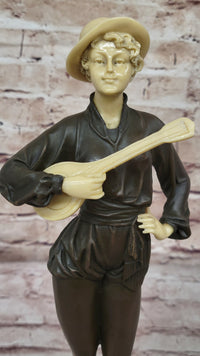 Hot Cast Bronze Mandolin Guitar Player Sculpture w/ Resin Highlights