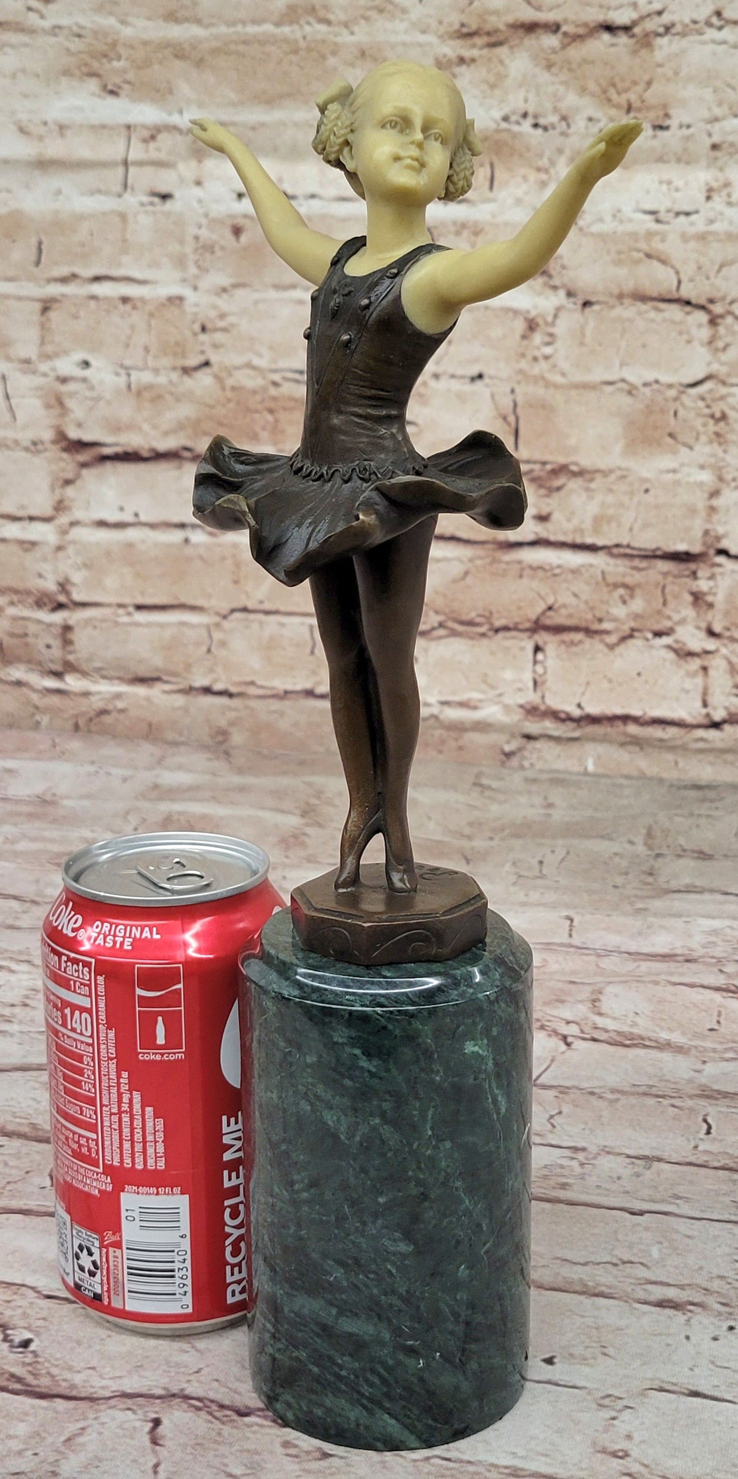 Bronze & Resin Sculpture of Young Ballerina on Marble Base