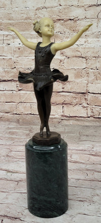 Bronze & Resin Sculpture of Young Ballerina on Marble Base